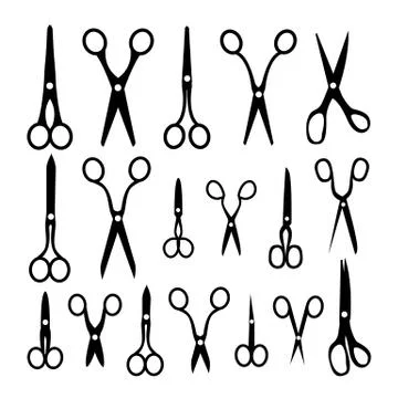 Scissor Icon Set Vector. Different Types. Opened And Closed. Hairdressing. Hair Illustrazione stock