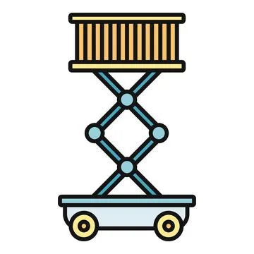 Scissor lift platform elevating construction equipment working Illustrazione stock