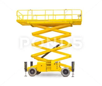 Scissor wheeled lift on a light background Stock Photos
