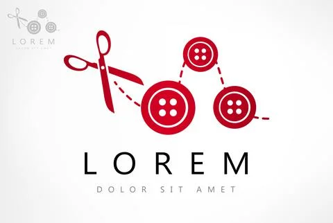 Scissors and Cloth Buttons logo vector. Sewing logo vector. Stock Illustration