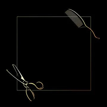Scissors and comb in gold square Stock Illustration