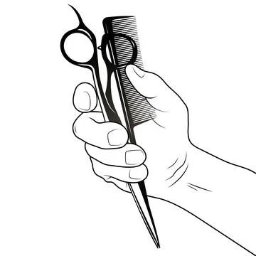 Scissors and comb in hand stylist silhouette Stock Illustration