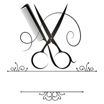 Scissors and comb with pattern and frame. Design for hair stylist and beaut.. Stock Illustration