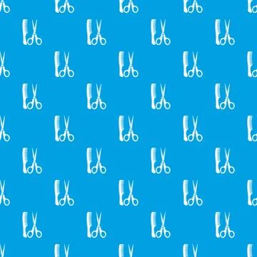 Scissors and comb pattern seamless blue Stock Illustration