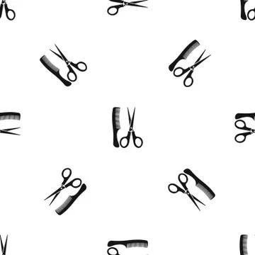 Scissors and comb pattern seamless black Illustrazione stock