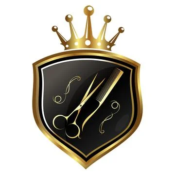 Scissors and comb on shield with crown Stock Illustration