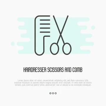 Scissors and comb in thin line style for hairdresser logo or salon Stock Illustration