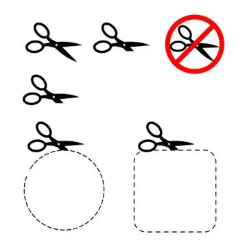 Scissors and cut line. Dotted line for cutting. Design element. Round and squ Stock Illustration