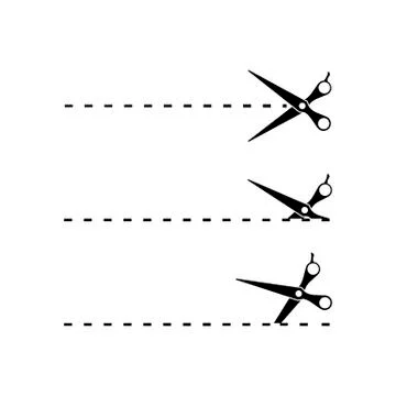 Scissors and cut lines icon on isolated white background. EPS 10 vector. Stock Illustration