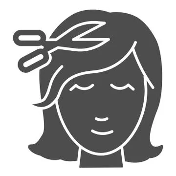 Scissors and girl head solid icon, hair salon concept, Haircut sign on white Illustrazione stock