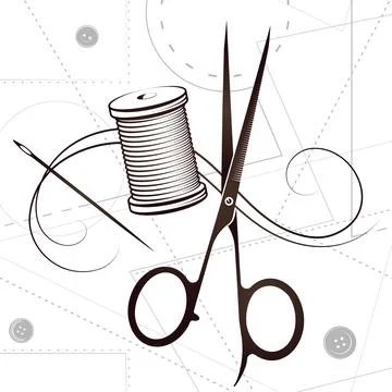 Scissors and needle with thread silhouette Stock Illustration
