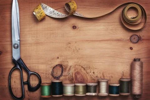 Scissors and old threads Stock Photos