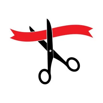 Scissors and red ribbon, vector illustration isolated on white background Stock Illustration