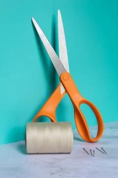 Scissors and thread for embroidery and crafting Foto stock