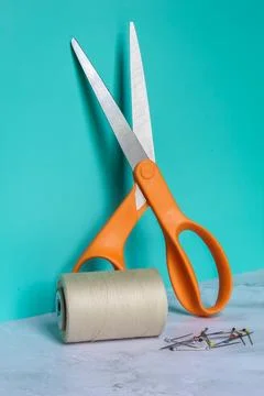 Scissors and thread for embroidery and crafting Foto stock