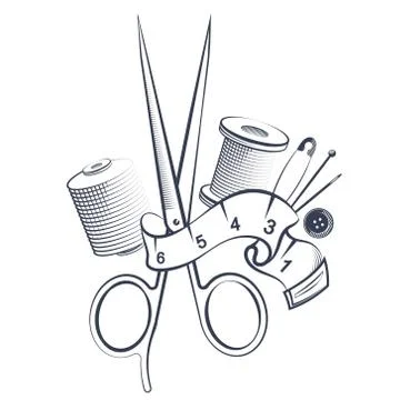 Scissors and tools for sewing Stock Illustration