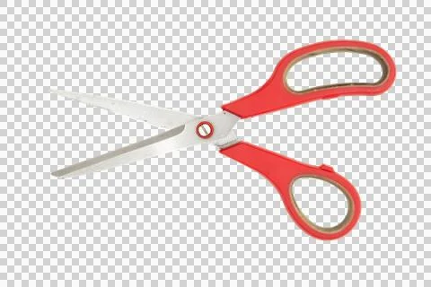 Scissors with black handles and red rings, transparent background Stock Photos