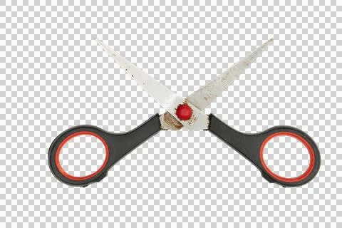 Scissors with black handles and red rings, transparent background Stock Photos