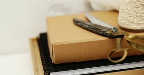 Scissors on boxes Stock Footage 84711724