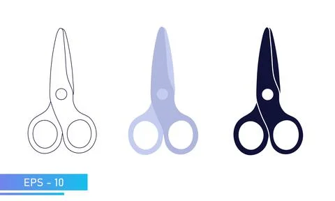 Scissors for children for hobbies and applications. In solid fill, in lines and Stock Illustration