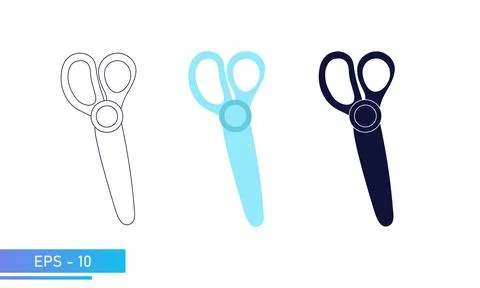Scissors for children for hobbies and applications. In solid fill, in lines and Stock Illustration
