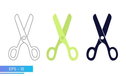 Scissors for children for hobbies and applications. In solid fill, in lines and Stock Illustration