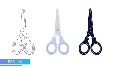 Scissors for children for hobbies and applications. In solid fill, in lines and イラスト素材