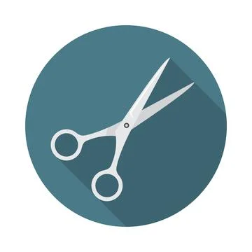 Scissors circle icon with long shadow. Flat design style. Stock Illustration