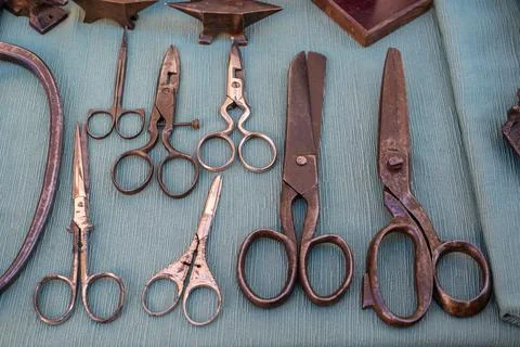Scissors closeup, old scissors, rusty scissors, vintage scissors. Stock Photos