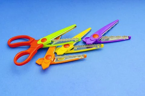 Scissors with colorful replaceable blades for curly cutting Stock Photos