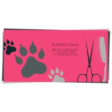 Scissors comb and animal traces business card of the groomer Stock Illustration