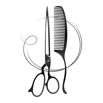 Scissors, comb and a beautiful curl of hair Stock Illustration