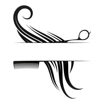 Scissors comb and beautiful curls of hair Stock Illustration
