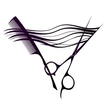 Scissors comb and beautiful curls of hair Stock Illustration