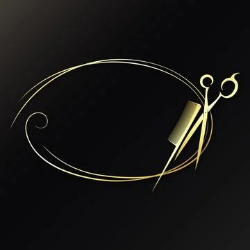 Scissors comb and gold decorative pattern Stock Illustration