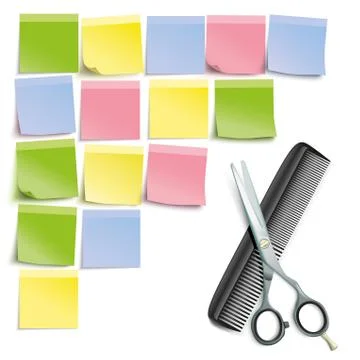 Scissors Comb Colored Sticks Pinboard Stock Illustration