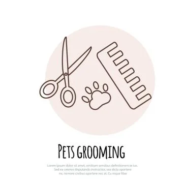 Scissors, comb for cutting and grooming pets Illustrazione stock