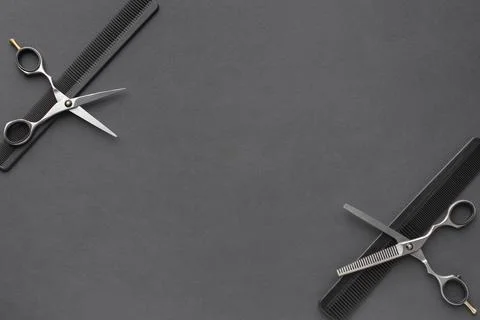 Scissors combs copy space . High quality and resolution beautiful photo conce Stock Photos