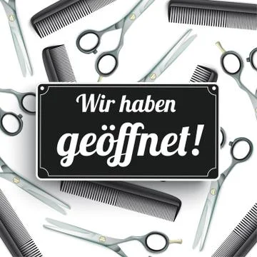 Scissors Combs Geoeffnet White Background Stock Illustration