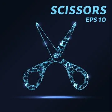 The scissors consists of points, lines and triangles. The polygon shape in .. Stock Illustration