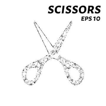 The scissors consists of points, lines and triangles. The polygon shape in .. Stock Illustration