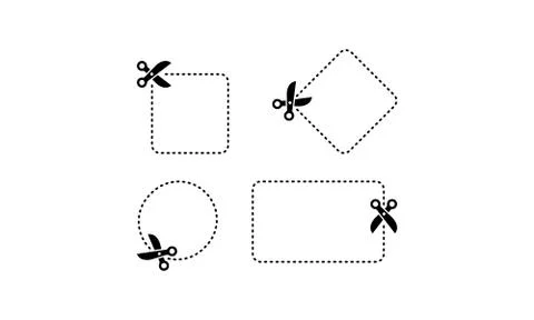 Scissors cut along the contour icon set in black. Vector on isolated white ba Stock Illustration
