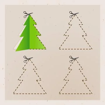 Scissors cut Christmas tree. Old paper Stock Illustration