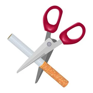 Scissors cut a cigarette isolated on white background. Stock Illustration