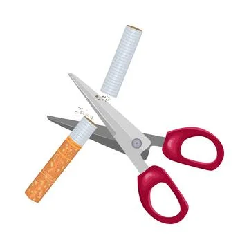 Scissors cut a cigarette isolated on white background. No smoking concept. Illustrazione stock