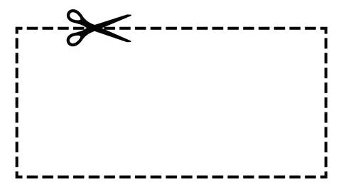 Scissors cut coupon on dotted line with dash icon. Stock Illustration