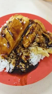 Scissors Cut Curry Rice with Roasted Chicken and Curry Gravy on White Plate Stock Photos