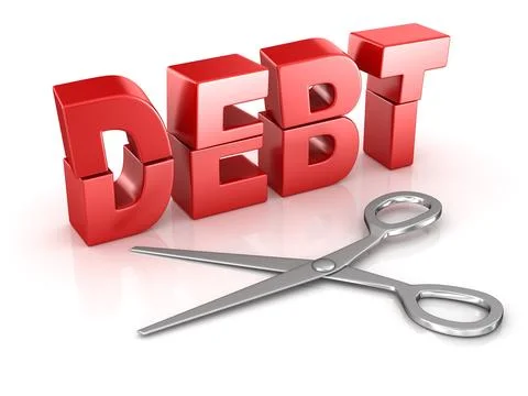 Scissors cut debt word Stock Illustration