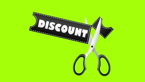 Scissors cut discount coupon on green background Stock Footage 238607342