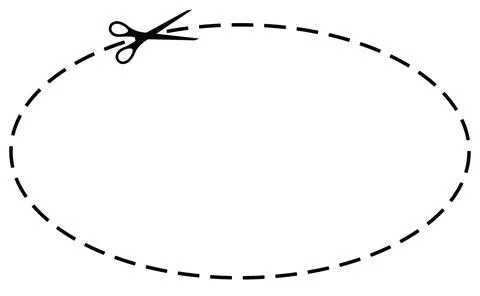 Scissors cut dotted line oval promo voucher with dash icon. Stock-Illustration